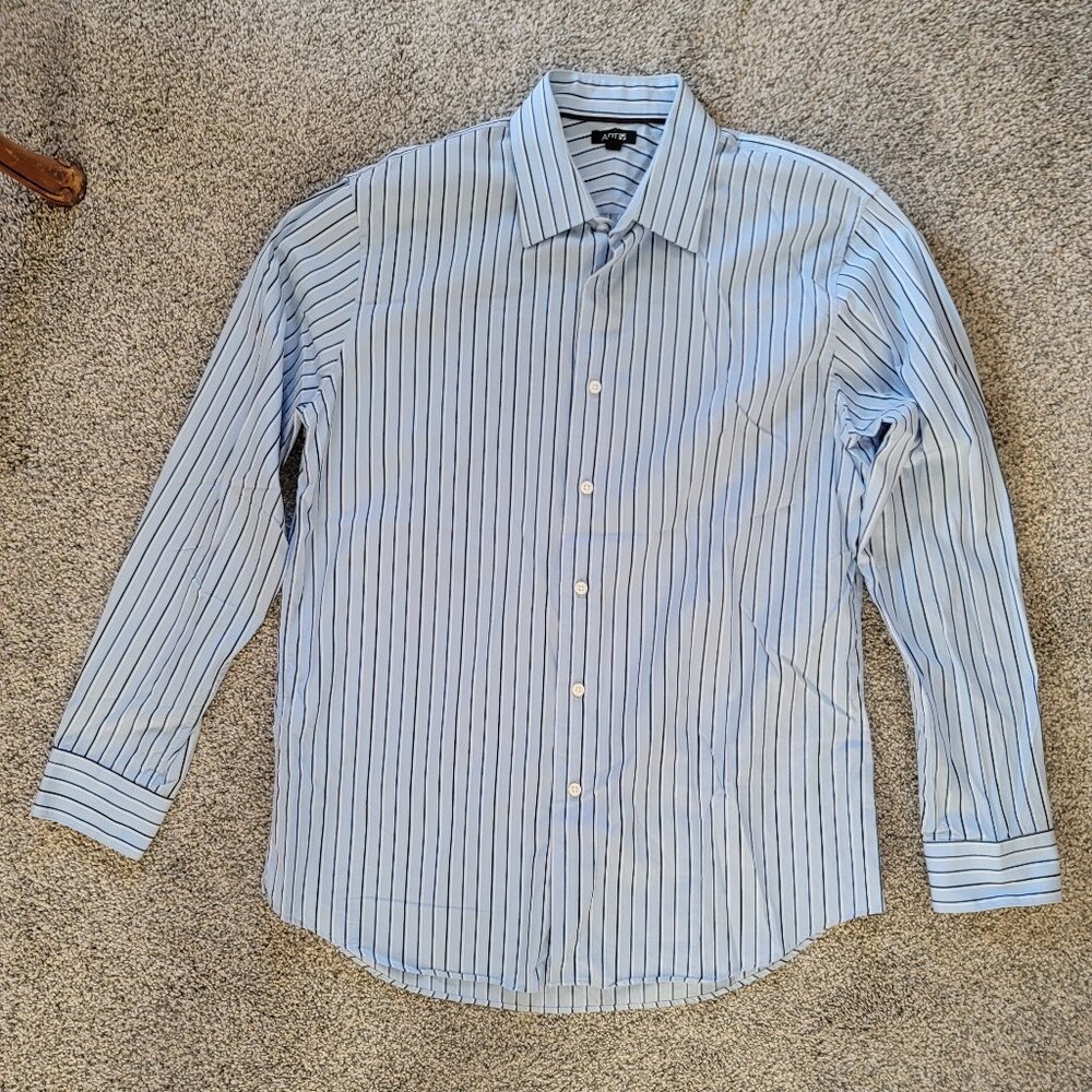 Apt 9 Men’s Long Sleeved Blue Striped Plaid Causal Button Down Size Large Shirt